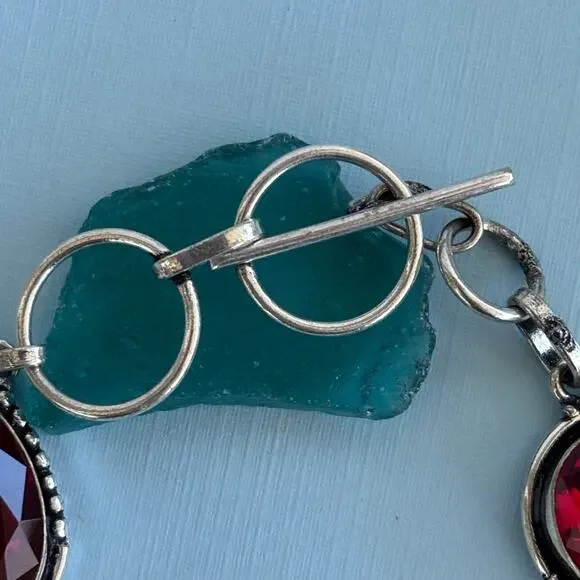 925 Sterling Teardrop Faceted Garnet Bracelet 8" - Picture 5 of 6